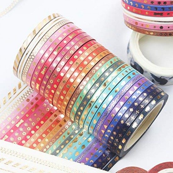 24 Rolls Skinny Washi Tape Set Gold Foil Print Decorative Tapes for Arts, DIY Cr