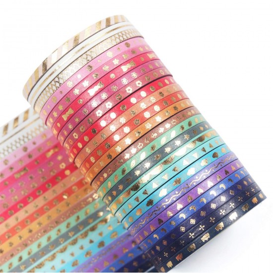 24 Rolls Skinny Washi Tape Set Gold Foil Print Decorative Tapes for Arts, DIY Cr