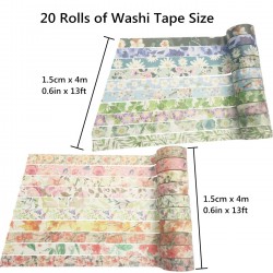 Floral Washi Tape Set - 20 Rolls, 15mm Decorative Paper Tapes for Scrapbooking