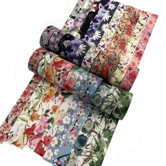 Floral Washi Tape Set - 20 Rolls, 15mm Decorative Paper Tapes for Scrapbooking