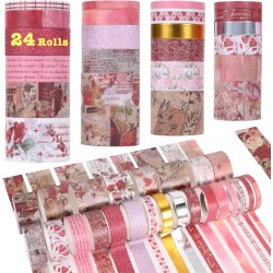 24 Rolls Vintage Washi Tape Set, Floral Decorative Tape for Scrapbooking,Junk