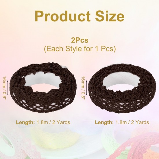 2 Pack Lace Washi Tape Self-Adhesive Lace Ribbon 2 Yards, Brown