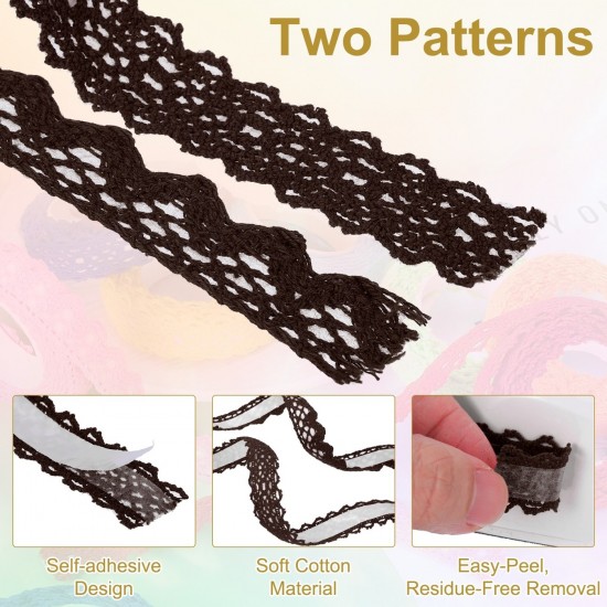 2 Pack Lace Washi Tape Self-Adhesive Lace Ribbon 2 Yards, Brown