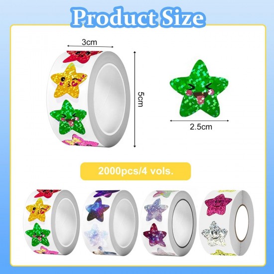 Pcs Shiny Star Stickers, 4 Roll Self Adhesive Reward 2.5cm, Multicolor