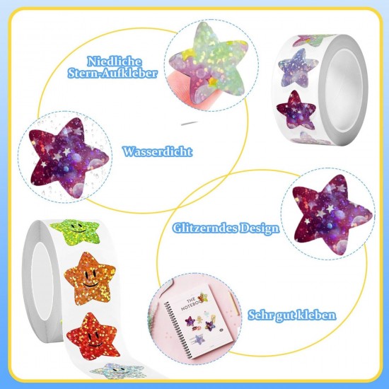 Pcs Shiny Star Stickers, 4 Roll Self Adhesive Reward 2.5cm, Multicolor