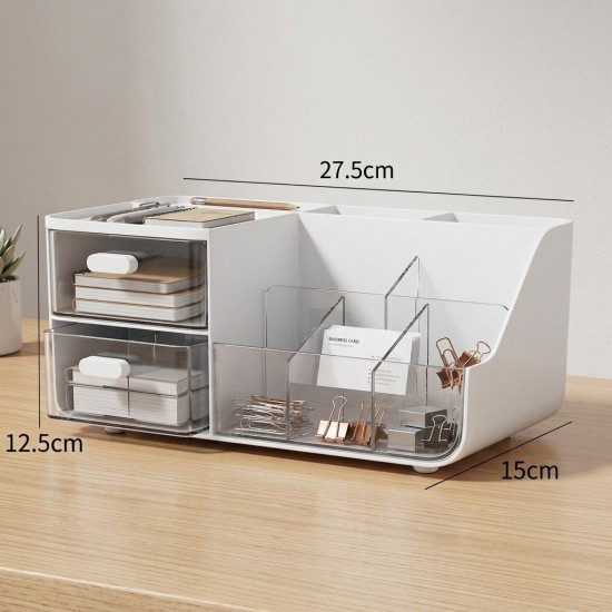 Desktop Organizer with Drawers Pen Holder Makeup Stationery Storage Box