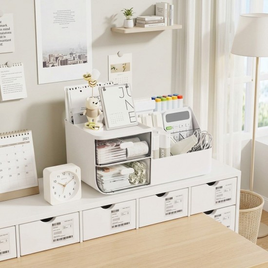 Desktop Organizer with Drawers Pen Holder Makeup Stationery Storage Box