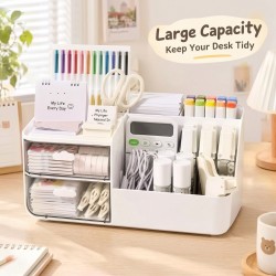 Desktop Organizer with Drawers Pen Holder Makeup Stationery Storage Box